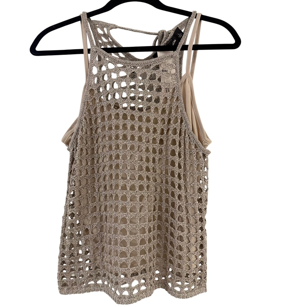 Gabrielle Union Y2K Inspired‎ Crochet Metallic Knit Sleeveless Built-In Cami L